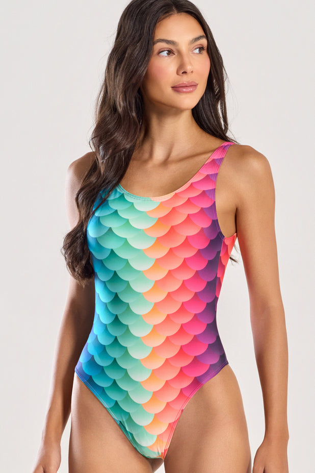 Maiô Decote nas Costas Sereia Colorida