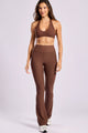 Conjunto Canelado Top Frente Única e Calça Flare Marrom