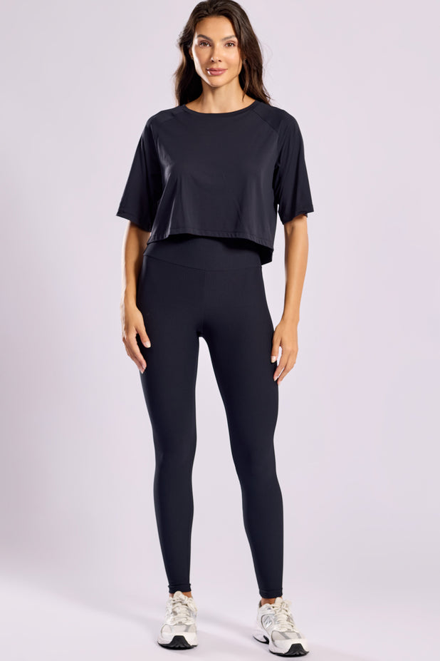 Cropped Alongado de Poliamida Preto
