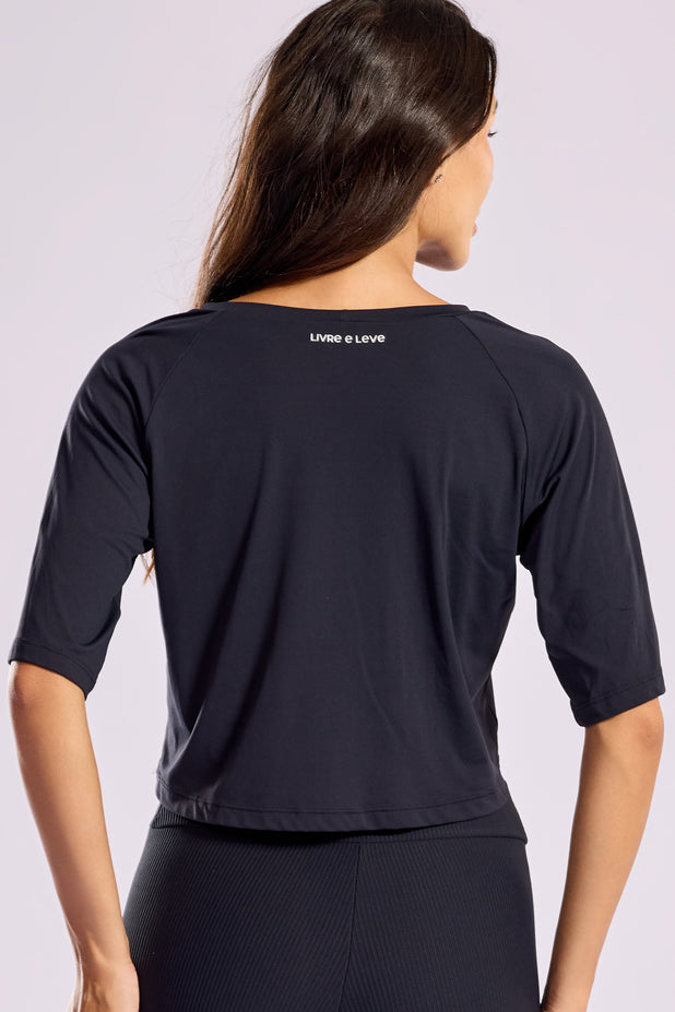 Cropped Alongado de Poliamida Preto