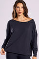 Blusa Manga Longa Ombro Caído Preta