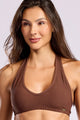 Conjunto Canelado Top Frente Única e Calça Flare Marrom