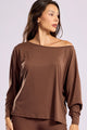 Blusa Manga Longa Ombro Caído Marrom