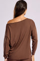 Blusa Manga Longa Ombro Caído Marrom