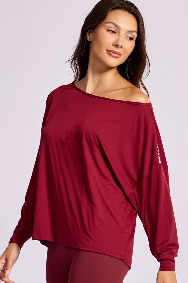Blusa Manga Longa Ombro Caído Vinho