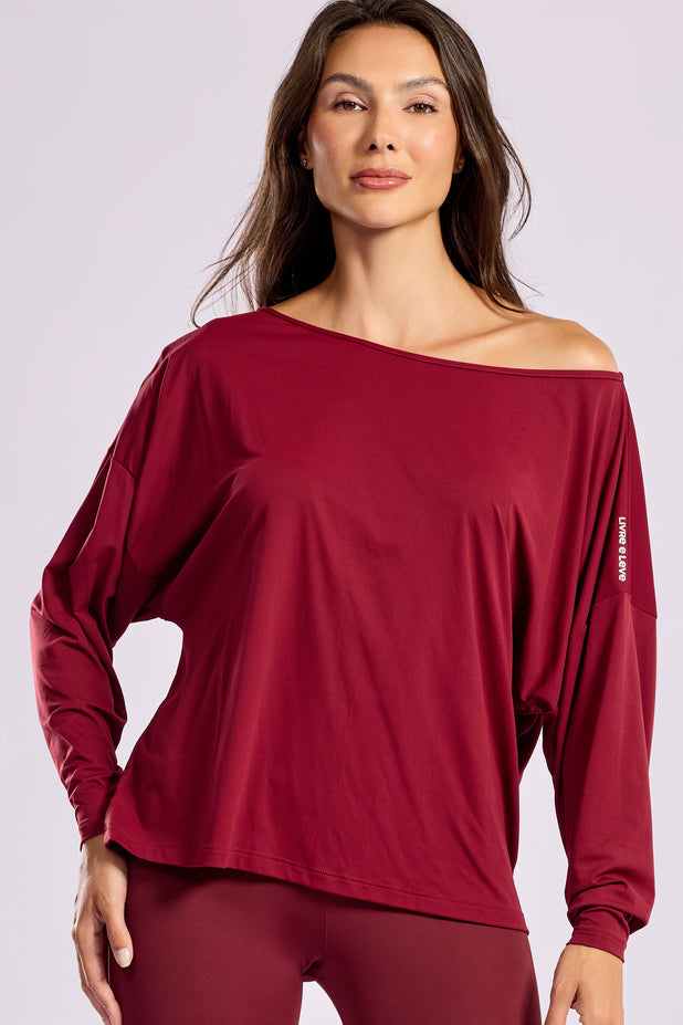 Blusa Manga Longa Ombro Caído Vinho