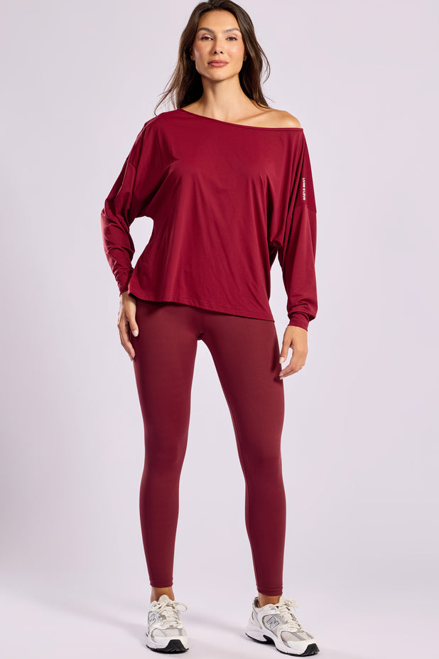 Blusa Manga Longa Ombro Caído Vinho