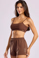 Conjunto Fitness Top Canelado e Short Soltinho Marrom