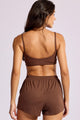 Conjunto Fitness Top Canelado e Short Soltinho Marrom