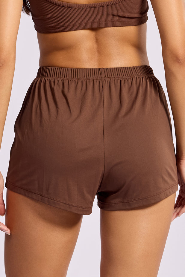Short Soltinho Elástico Cós Marrom