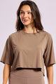 Cropped Alongado de Poliamida Marrom Claro