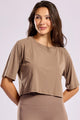 Cropped Alongado de Poliamida Marrom Claro