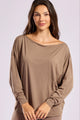 Blusa Manga Longa Ombro Caído Marrom Claro