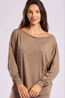Blusa Manga Longa Ombro Caído Marrom Claro