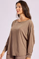 Blusa Manga Longa Ombro Caído Marrom Claro