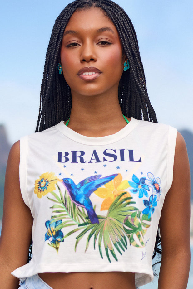 Cropped Estampado Beija Flor