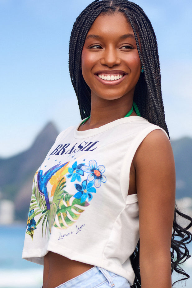 Cropped Estampado Beija Flor
