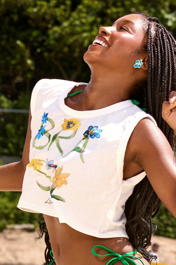 Cropped Estampado Flor Brasil
