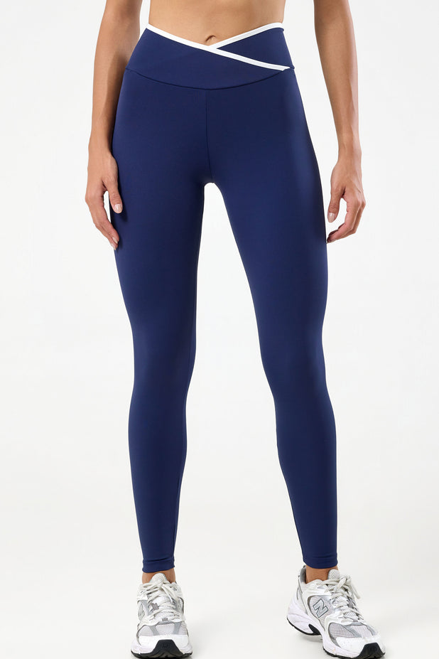 Legging com Cós Transpassado Viés Marinho