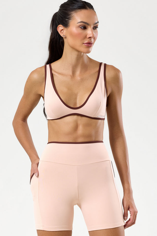 Conjunto Fitness Top Decote e Bermuda de Viés Bege