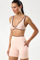 Conjunto Fitness Top Decote e Bermuda de Viés Bege