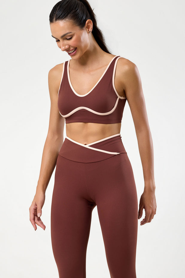 Legging com Cós Transpassado Viés Marrom
