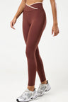 Legging com Cós Transpassado Viés Marrom
