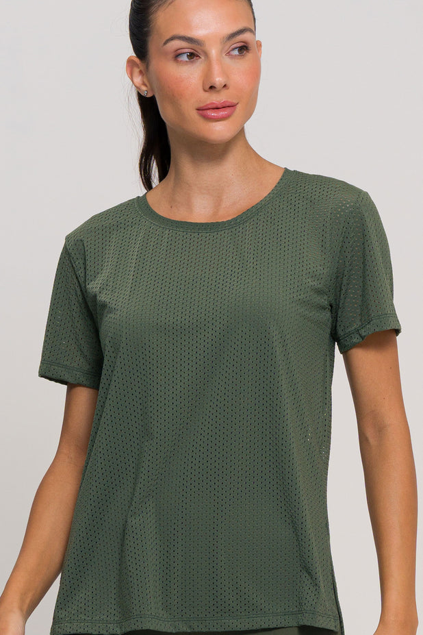 Blusa com Fenda Lateral Furadinha Verde