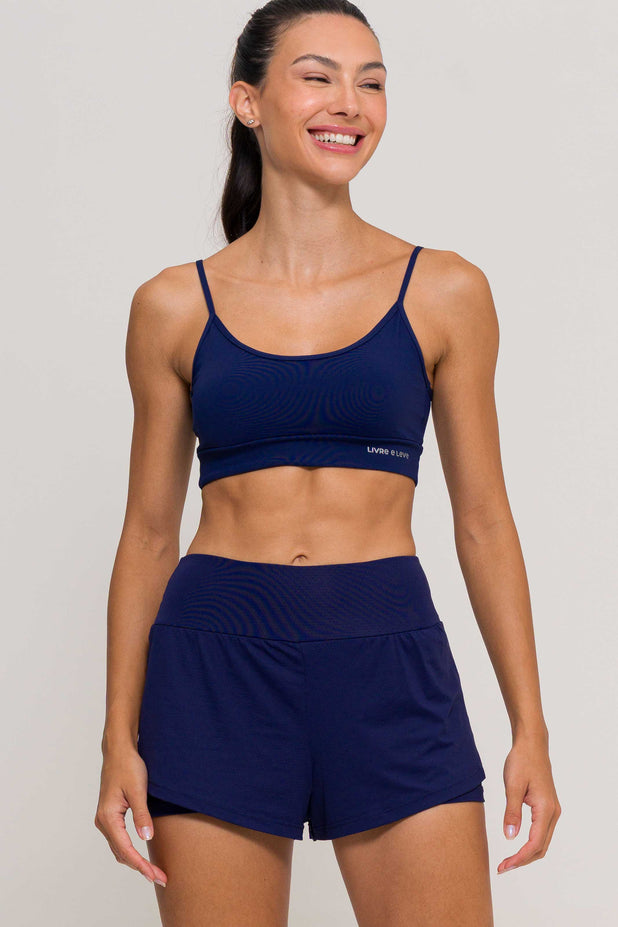 Conjunto Top Alcinha e Short Soltinho Poliamida Marinho