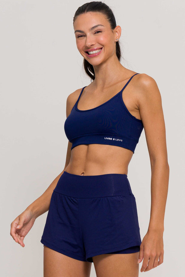 Conjunto Top Alcinha e Short Soltinho Poliamida Marinho