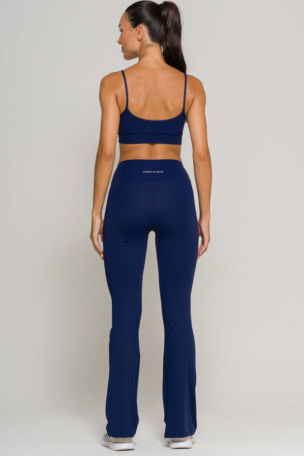 Calça Flare de Poliamida Marinho