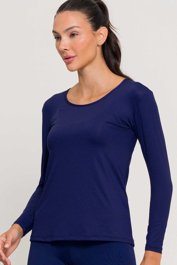 Blusa Manga Longa de Poliamida Marinho