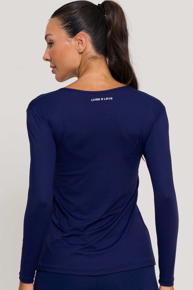 Blusa Manga Longa Arredondada Marinho