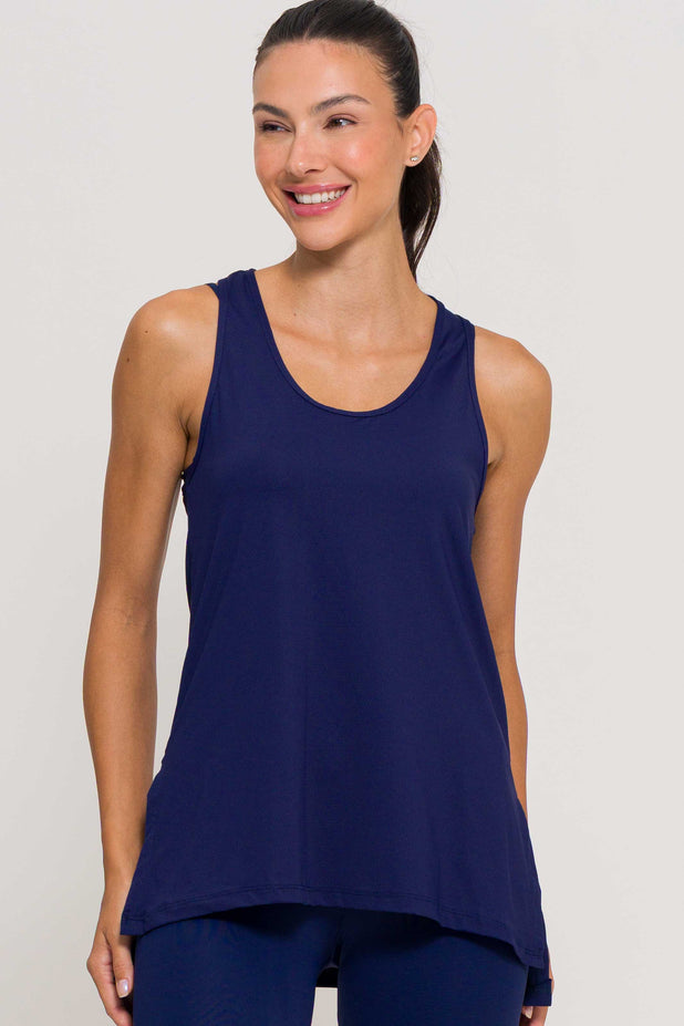 Regata com Fenda Lateral Marinho