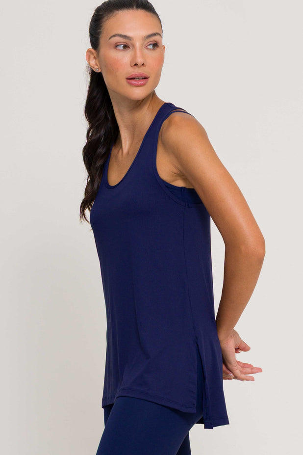 Regata com Fenda Lateral Marinho