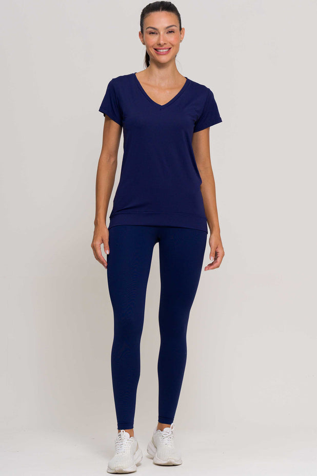Blusa de Poliamida Gola V Marinho