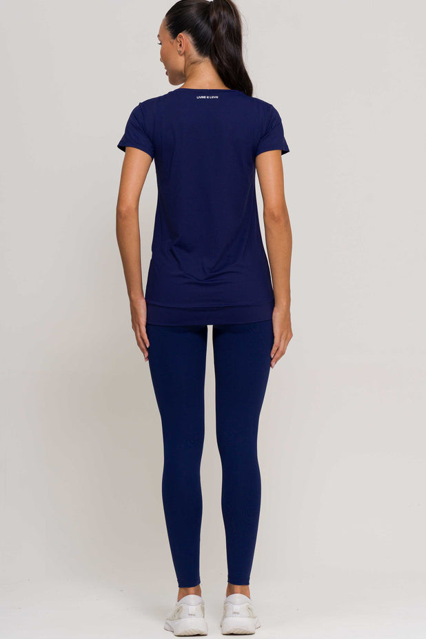 Blusa de Poliamida Gola V Marinho