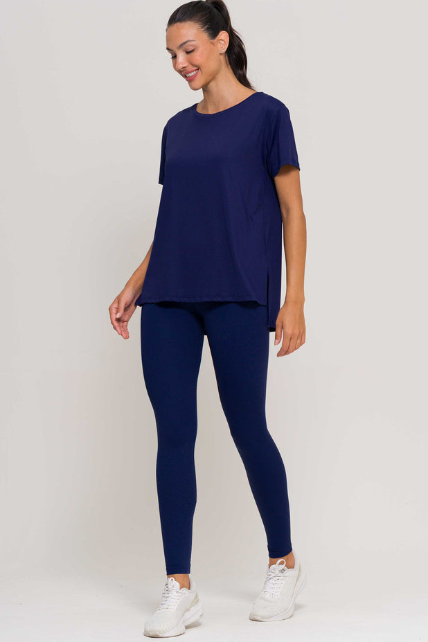 Blusa com Fenda na Lateral Marinho