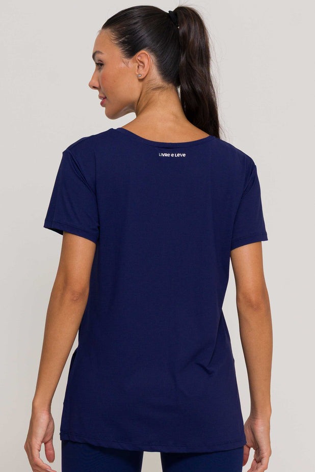 Blusa com Fenda na Lateral Marinho