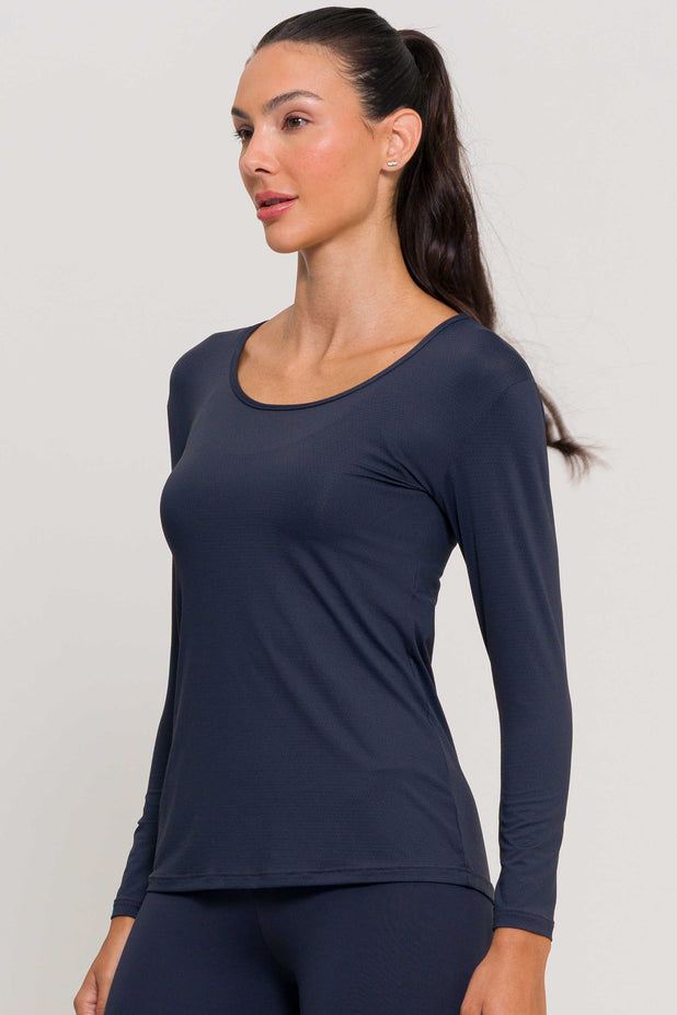 Blusa Manga Longa Arredondada Chumbo