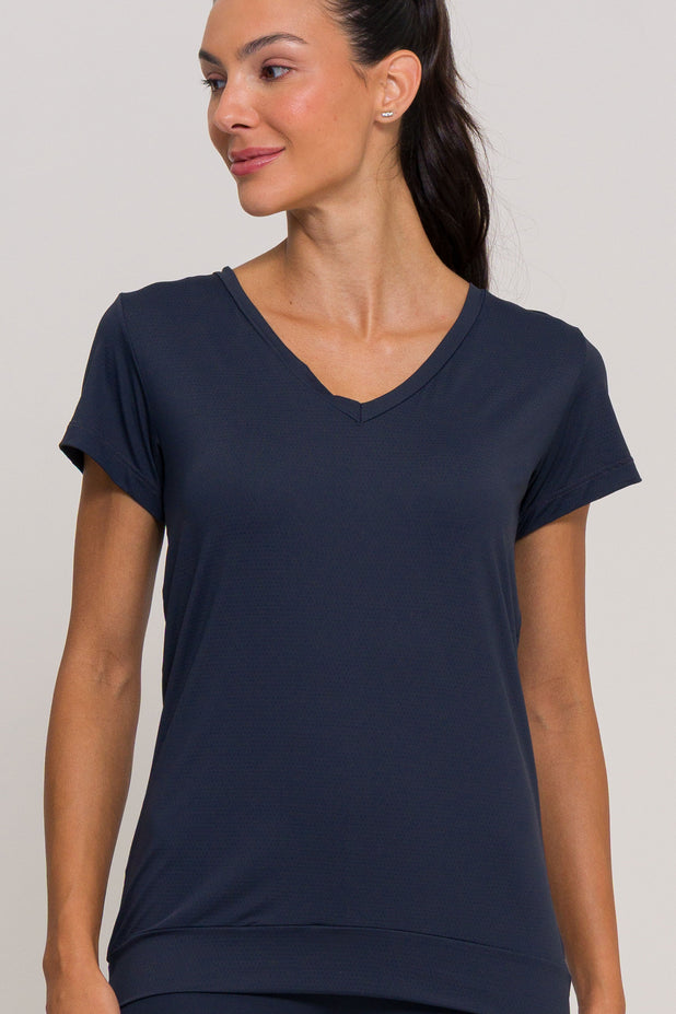 Blusa de Poliamida Gola V Chumbo