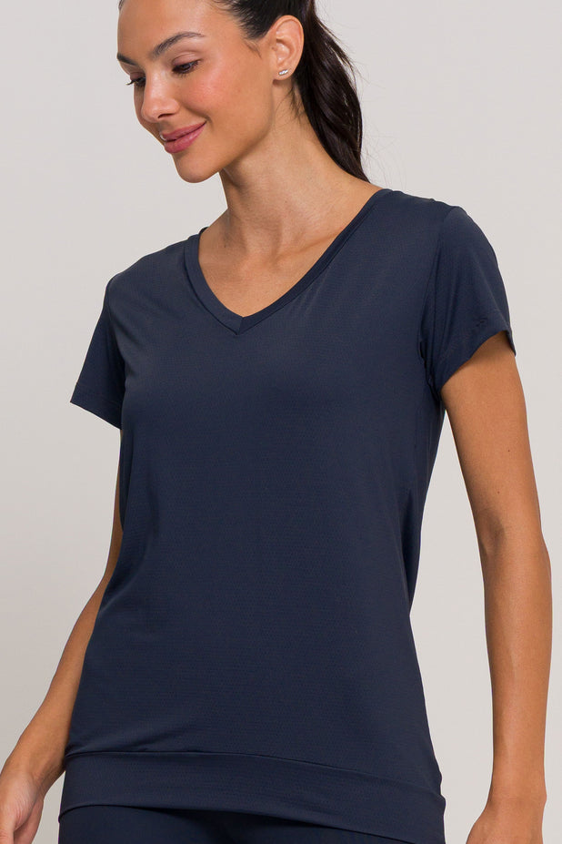 Blusa de Poliamida Gola V Chumbo