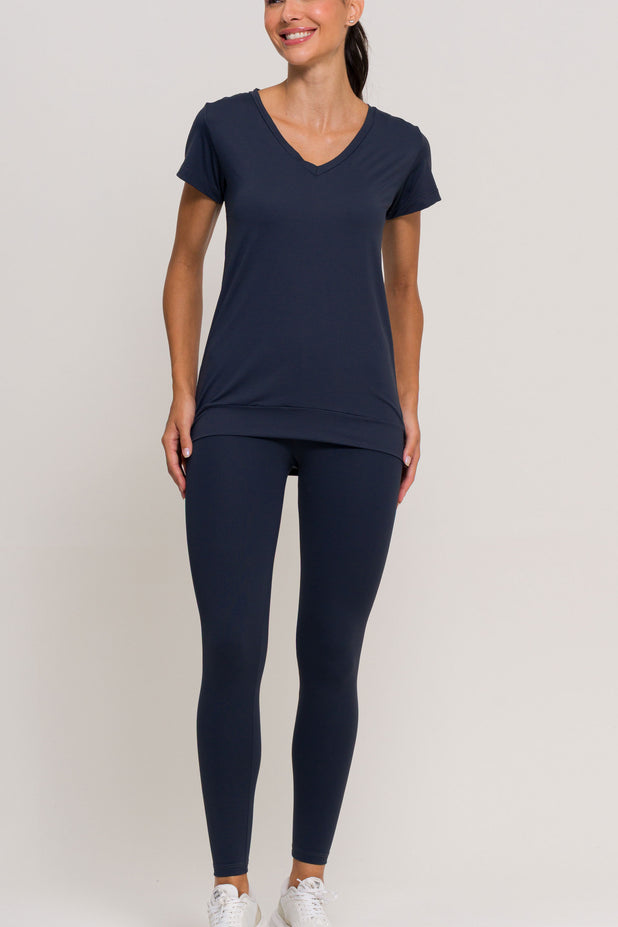 Blusa de Poliamida Gola V Chumbo