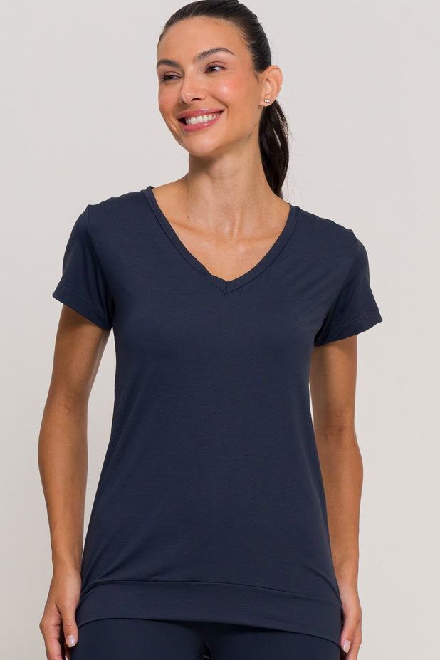 Blusa de Poliamida Gola V Chumbo