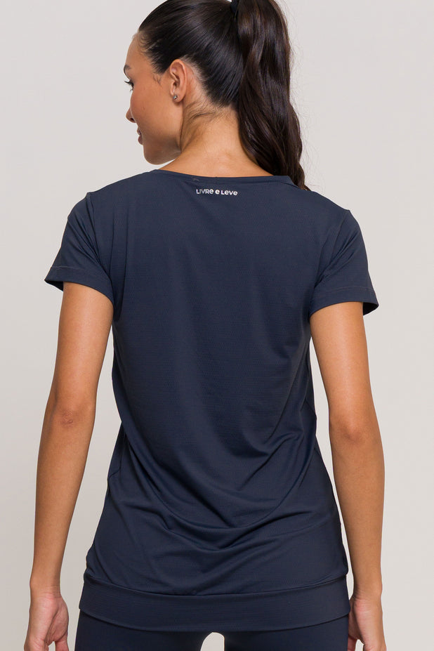 Blusa de Poliamida Gola V Chumbo