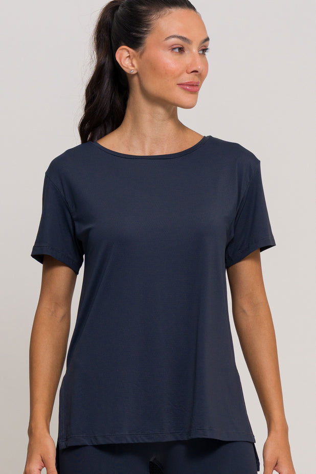 Blusa com Fenda na Lateral Chumbo