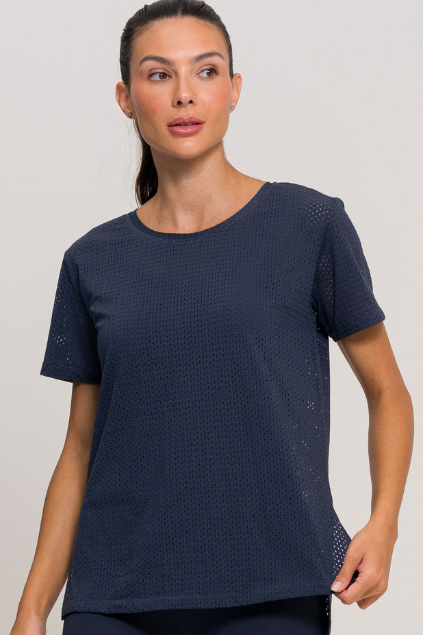 Blusa com Fenda Lateral Furadinha Chumbo