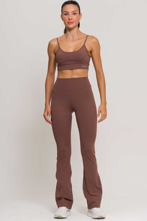 Calça Flare de Poliamida Marrom