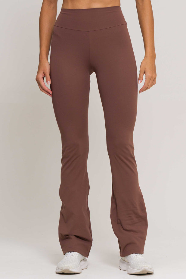 Calça Flare de Poliamida Marrom