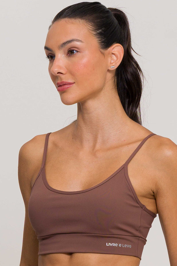 Top Alcinha de Poliamida Marrom
